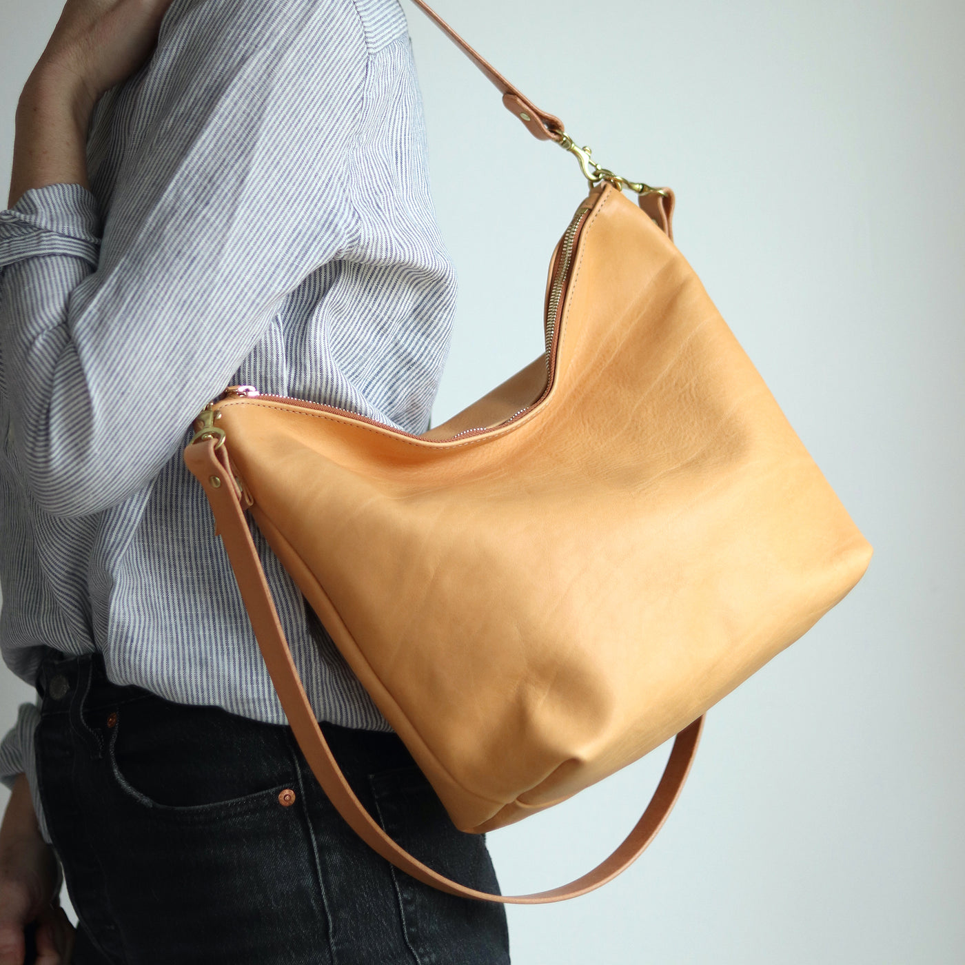 Large Slouchy Hobo Crossbody - Beige