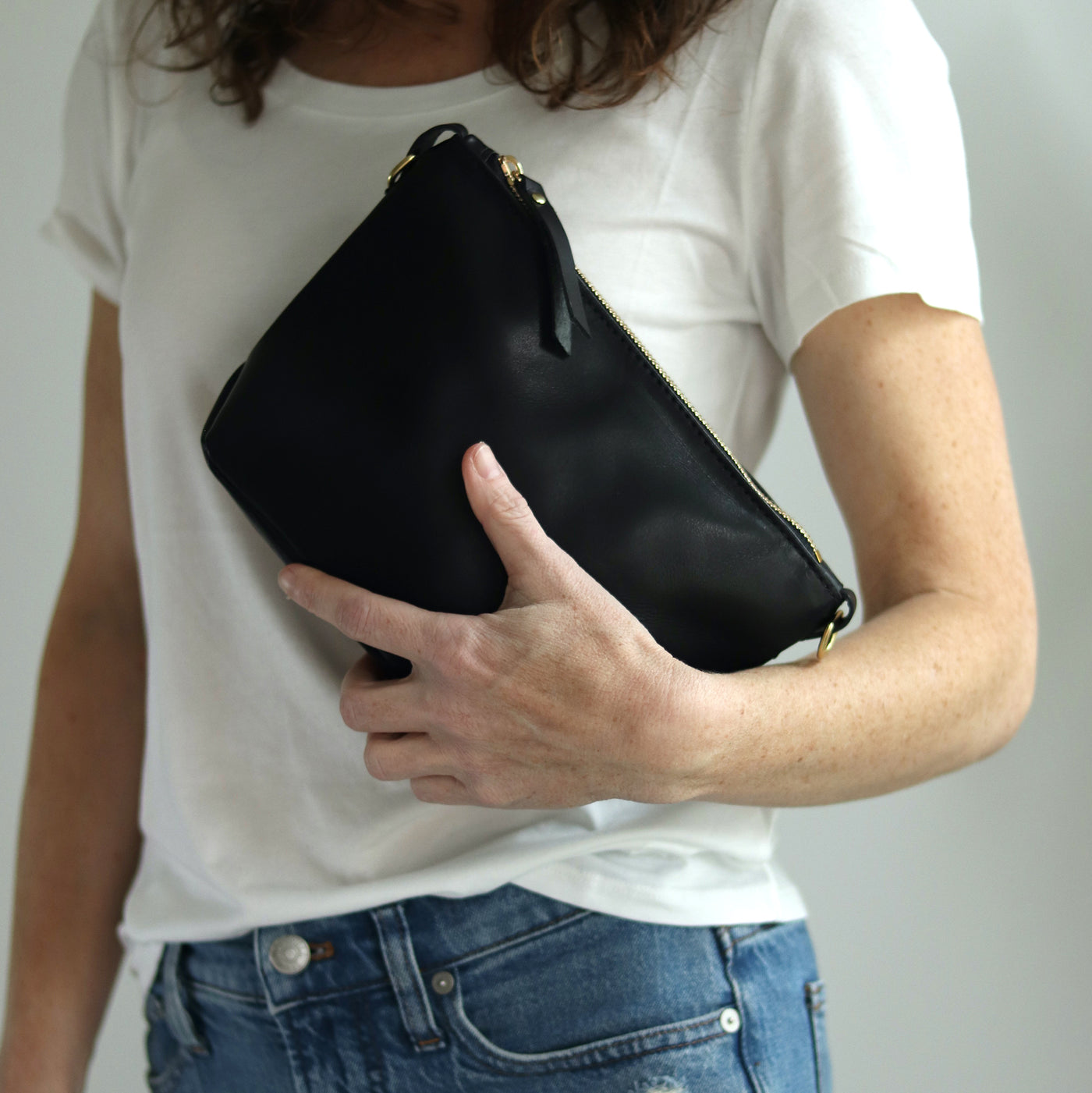 Small Leather Convertible Crossbody Clutch Bag - Luxe Black