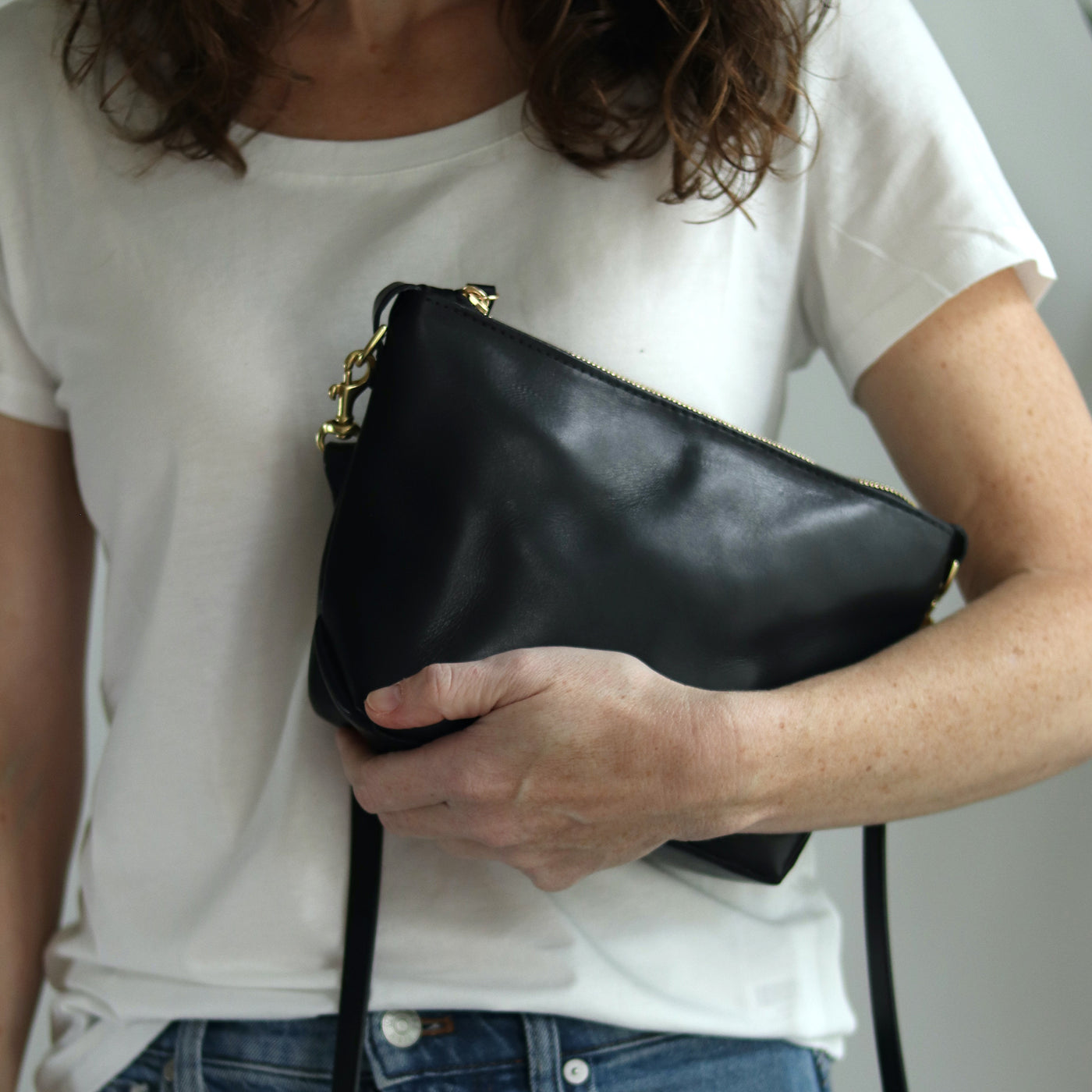 Small Leather Convertible Crossbody Clutch Bag - Luxe Black