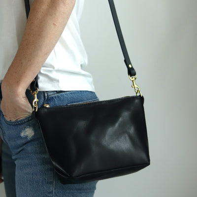 Small Leather Convertible Crossbody Clutch Bag - Luxe Black