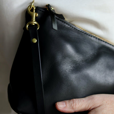 Small Leather Convertible Crossbody Clutch Bag - Luxe Black