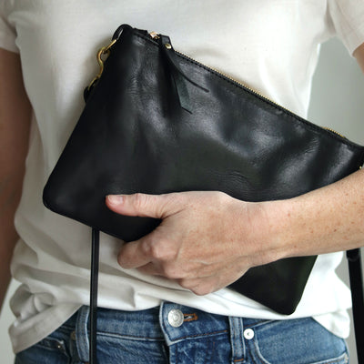 Small Leather Crossbody Clutch Bag - Luxe Black