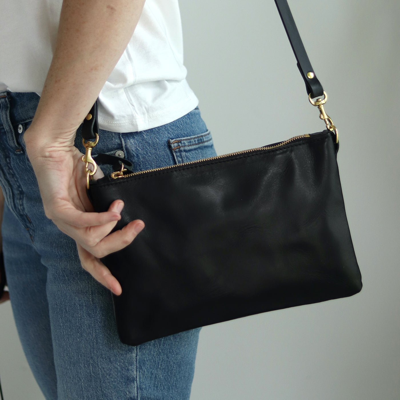 Small Leather Crossbody Clutch Bag - Luxe Black