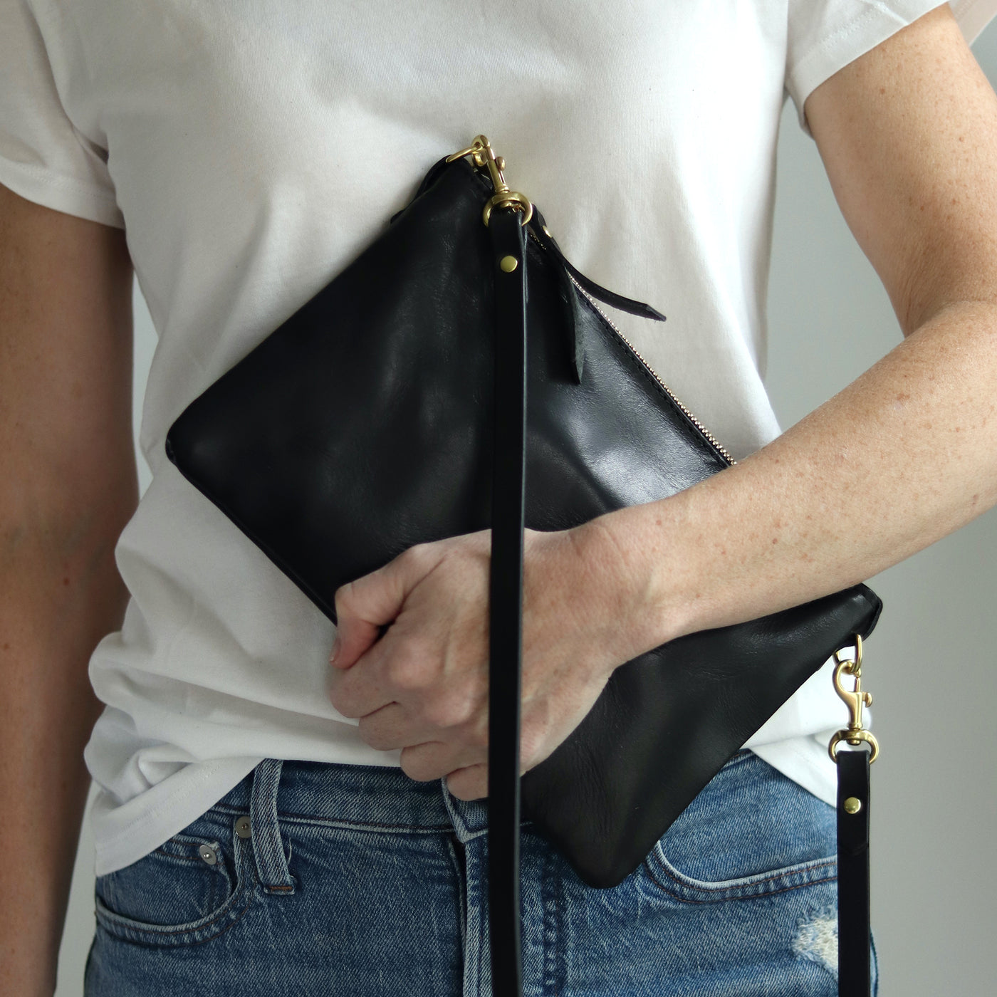 Small Leather Crossbody Clutch Bag - Luxe Black