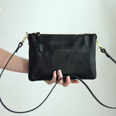 Small Leather Crossbody Clutch Bag - Luxe Black