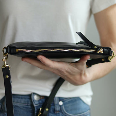 Small Leather Crossbody Clutch Bag - Luxe Black