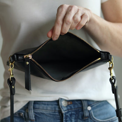 Small Leather Crossbody Clutch Bag - Luxe Black