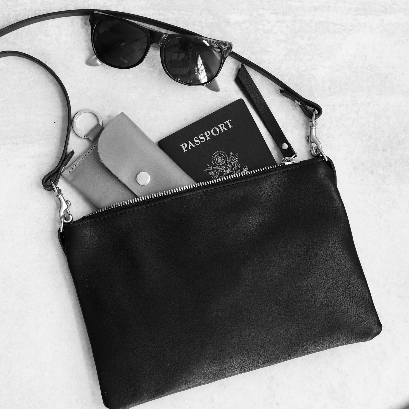 Summer Seconds Sale - Small Leather Crossbody Clutch Bag - Black Pebble No. 2