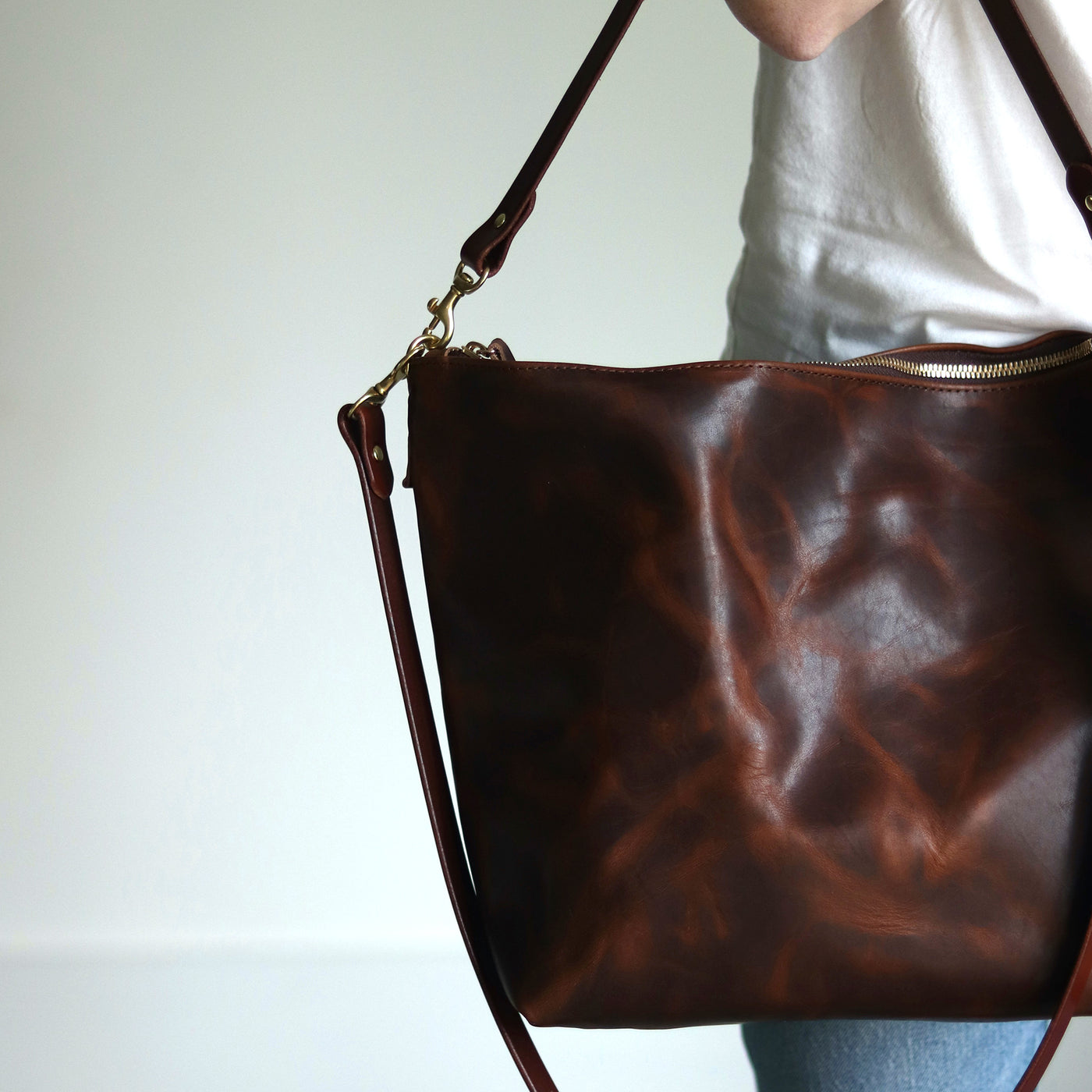 Large Slouchy Hobo Crossbody - Dark Brown Pull-up