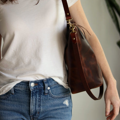 Large Slouchy Hobo Crossbody - Dark Brown Pull-up