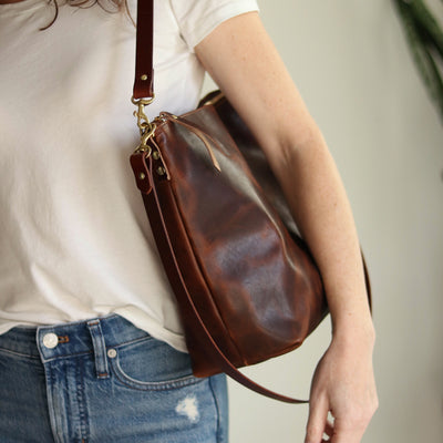 Large Slouchy Hobo Crossbody - Dark Brown Pull-up