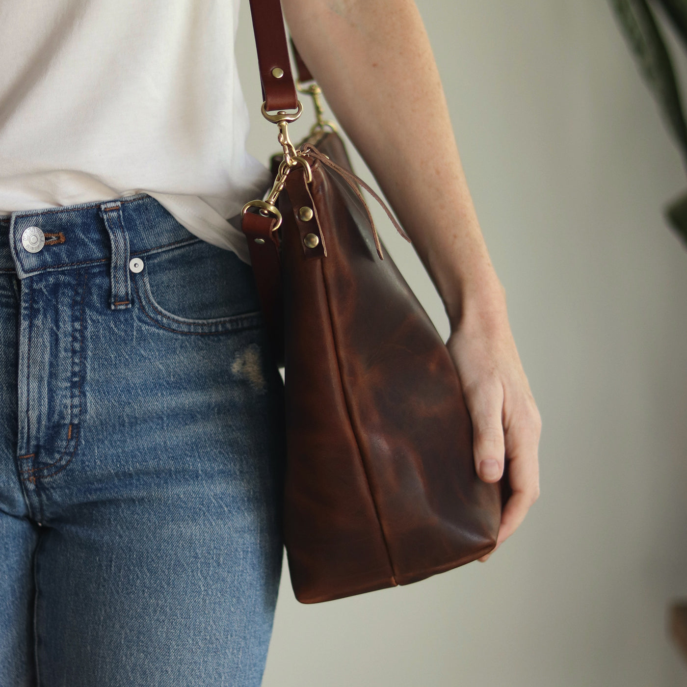 Large Slouchy Hobo Crossbody - Dark Brown Pull-up