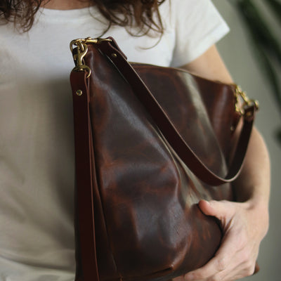 Large Slouchy Hobo Crossbody - Dark Brown Pull-up