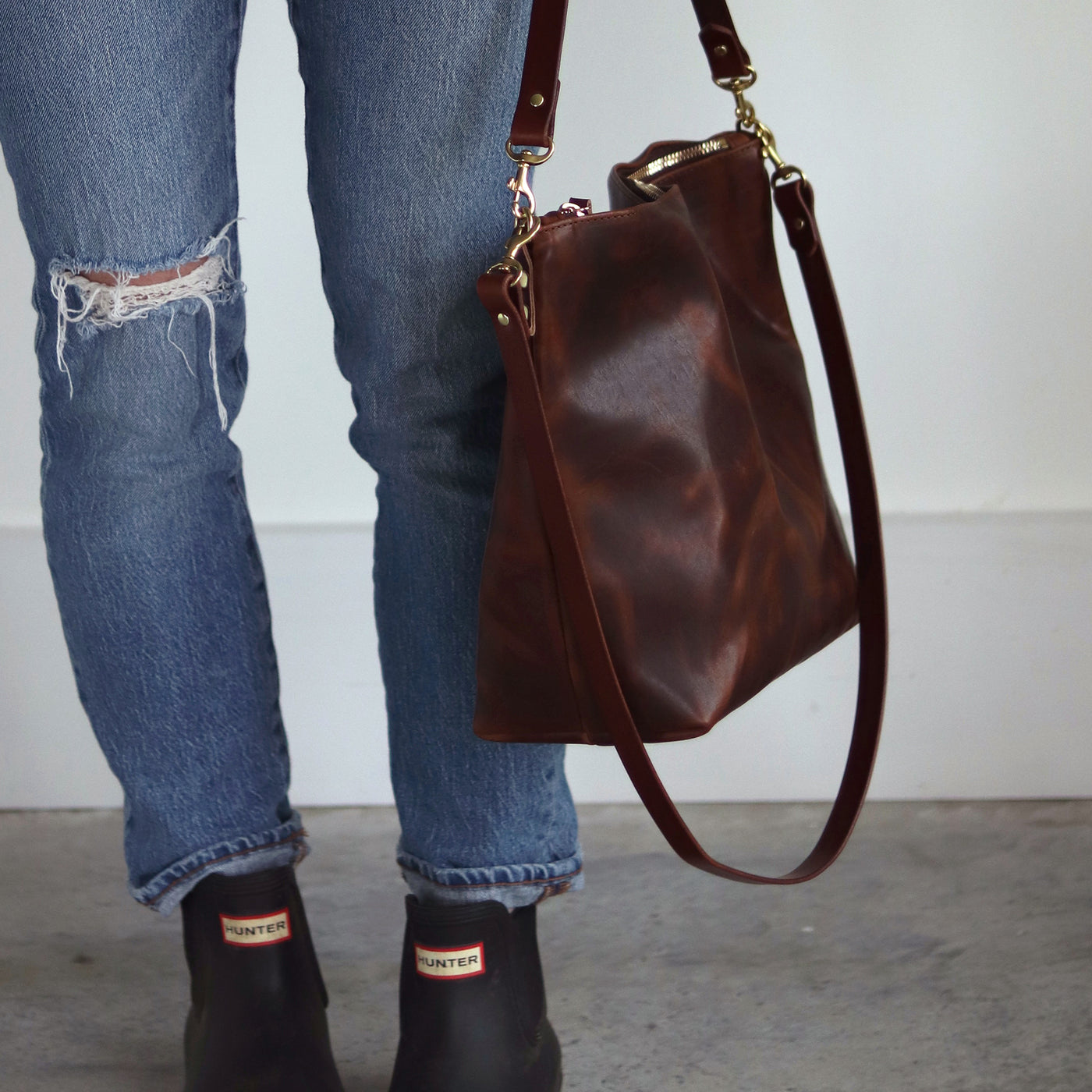 Large Slouchy Hobo Crossbody - Dark Brown Pull-up