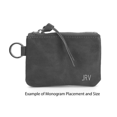 Leather Keyring Coin Purse with Monogram - Honey Brown Pull-Up