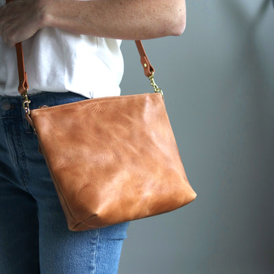 Crossbody Bag with Monogram - Distressed Brown