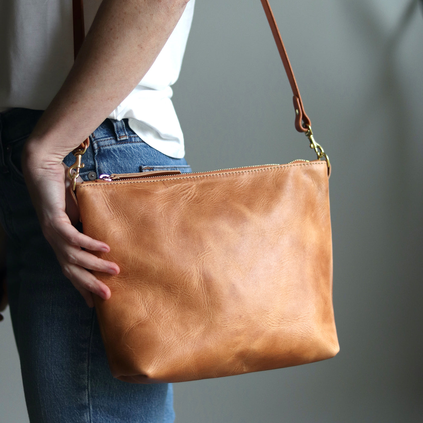 Crossbody Bag with Monogram - Distressed Brown