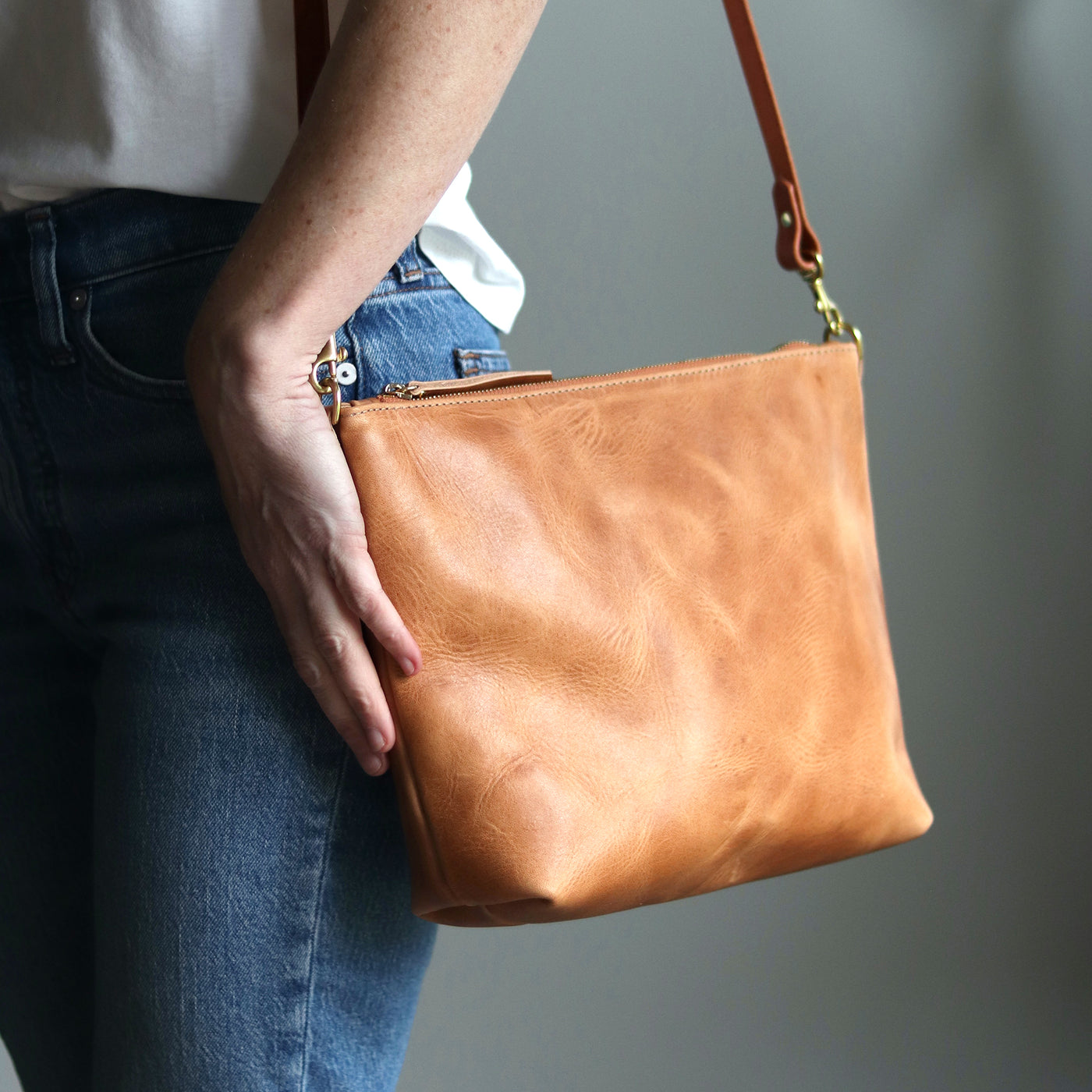 Crossbody Bag with Monogram - Distressed Brown