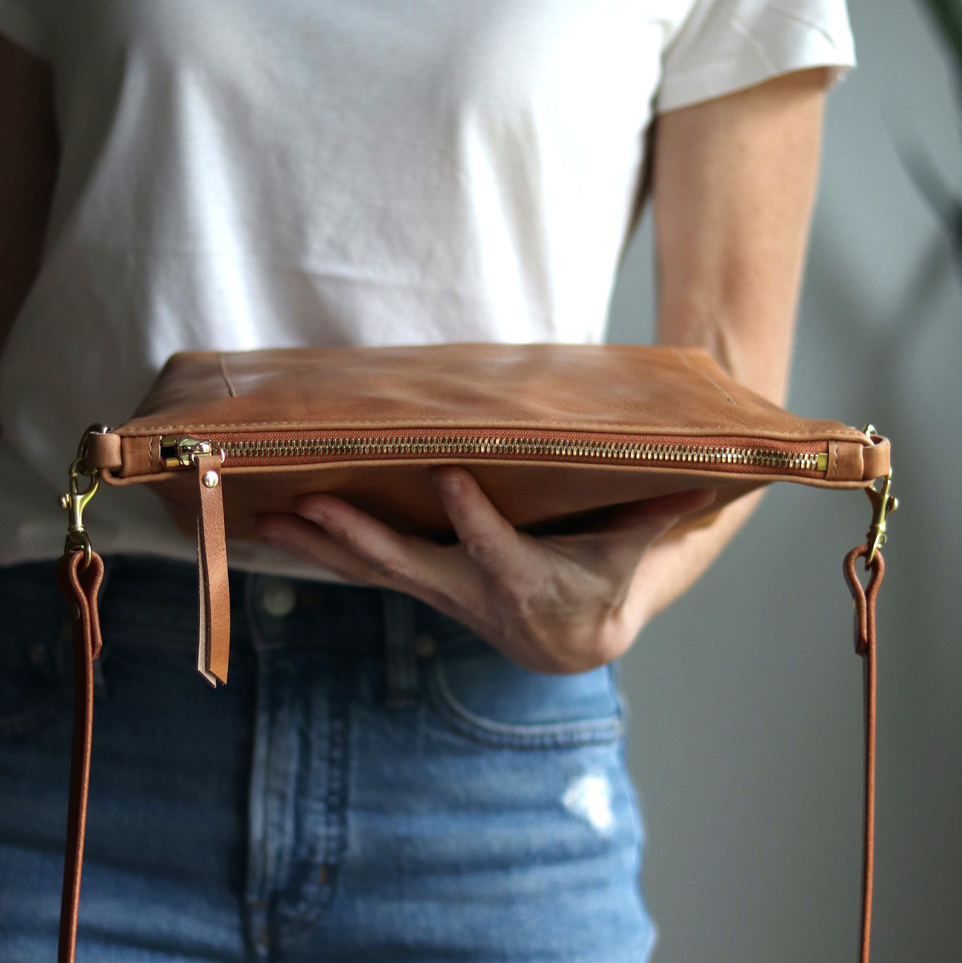 Crossbody Bag with Monogram - Distressed Brown