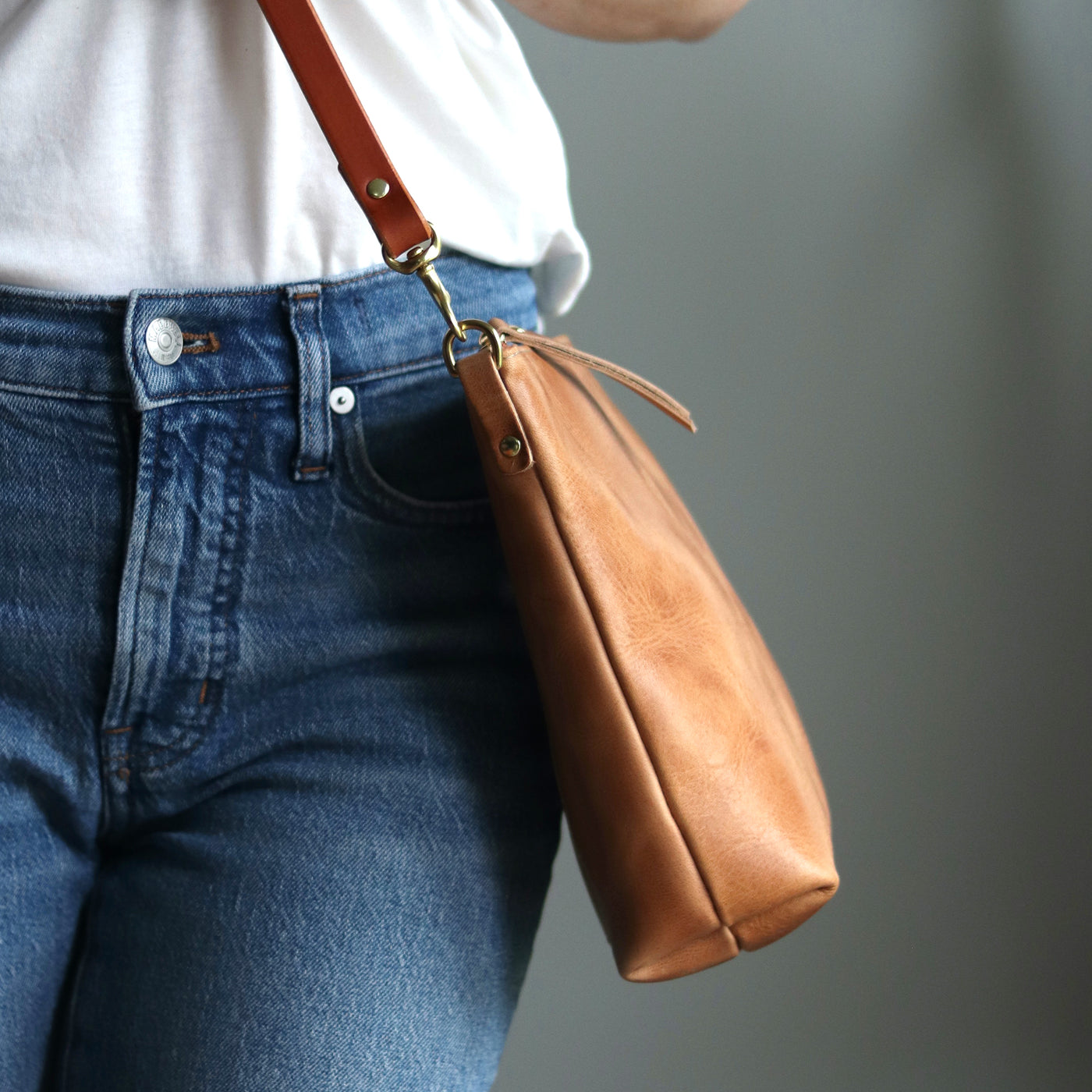 Crossbody Bag with Monogram - Distressed Brown