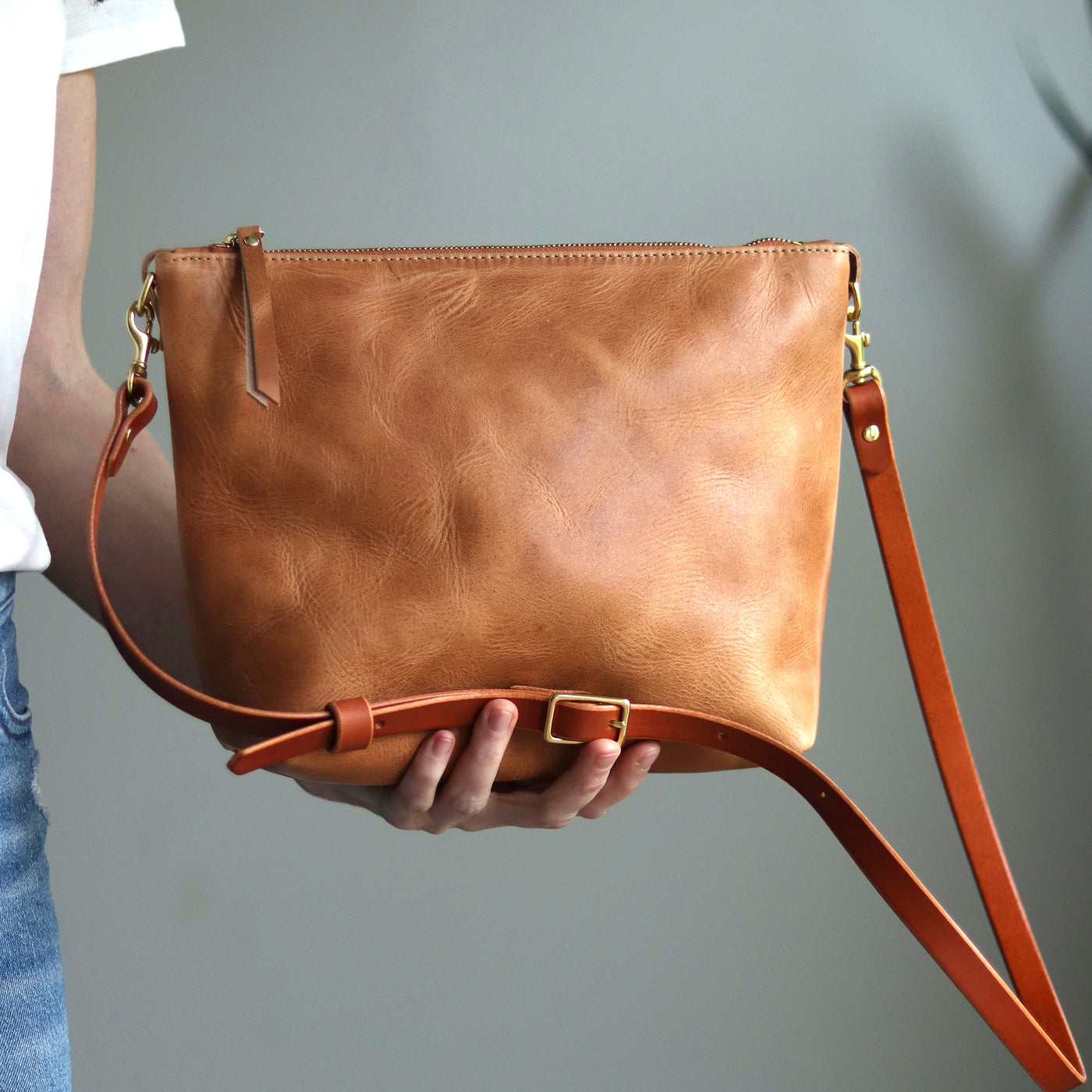 Crossbody Bag with Monogram - Distressed Brown