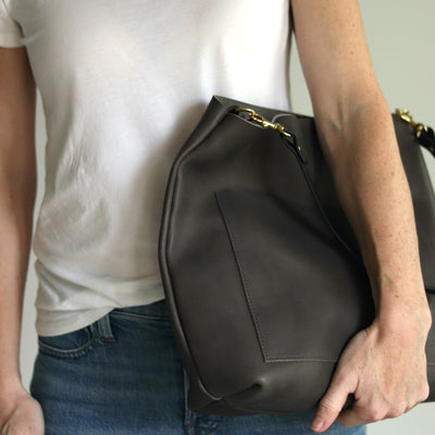 Leather Day Bag - Charcoal Gray