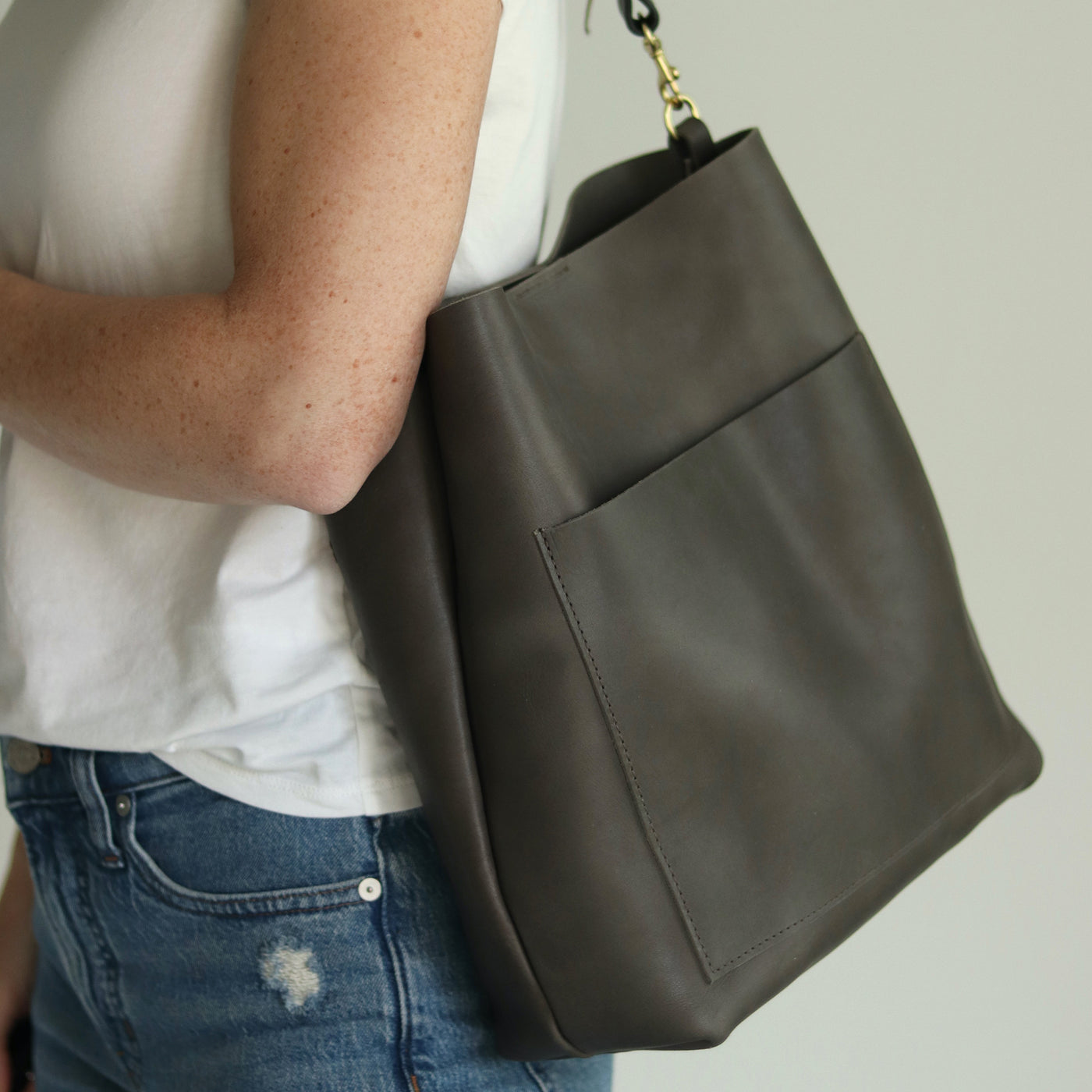 Leather Day Bag - Charcoal Gray