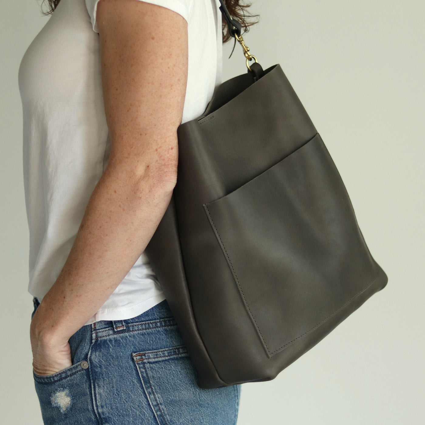 Summer Seconds Sale - Leather Day Bag - Charcoal Gray No.1