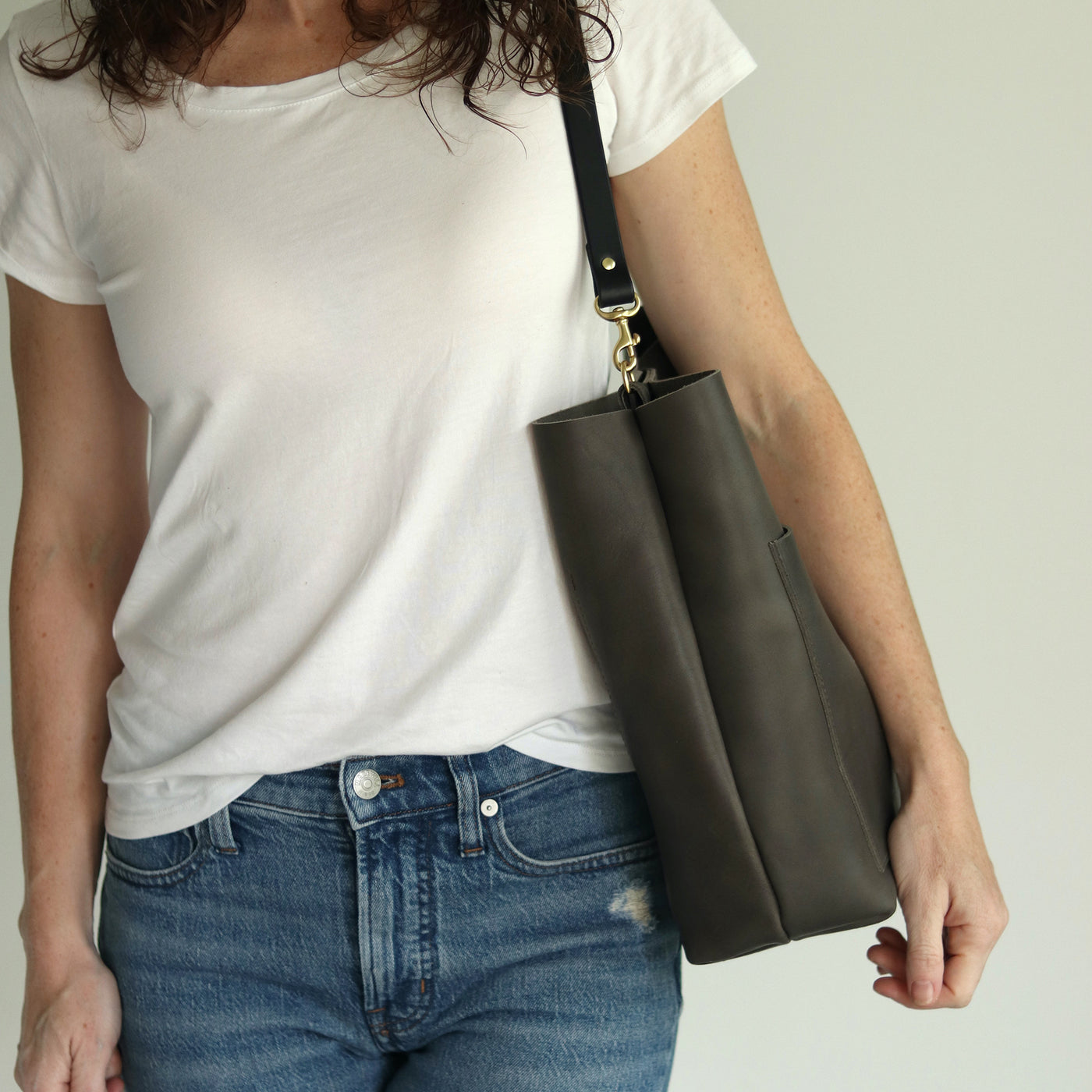 Summer Seconds Sale - Leather Day Bag - Charcoal Gray No.1