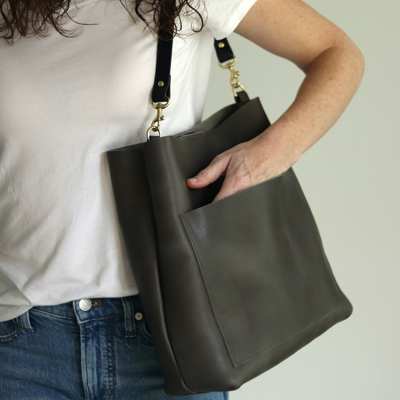 Summer Seconds Sale - Leather Day Bag - Charcoal Gray No.1