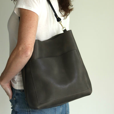 Summer Seconds Sale - Leather Day Bag - Charcoal Gray No.1