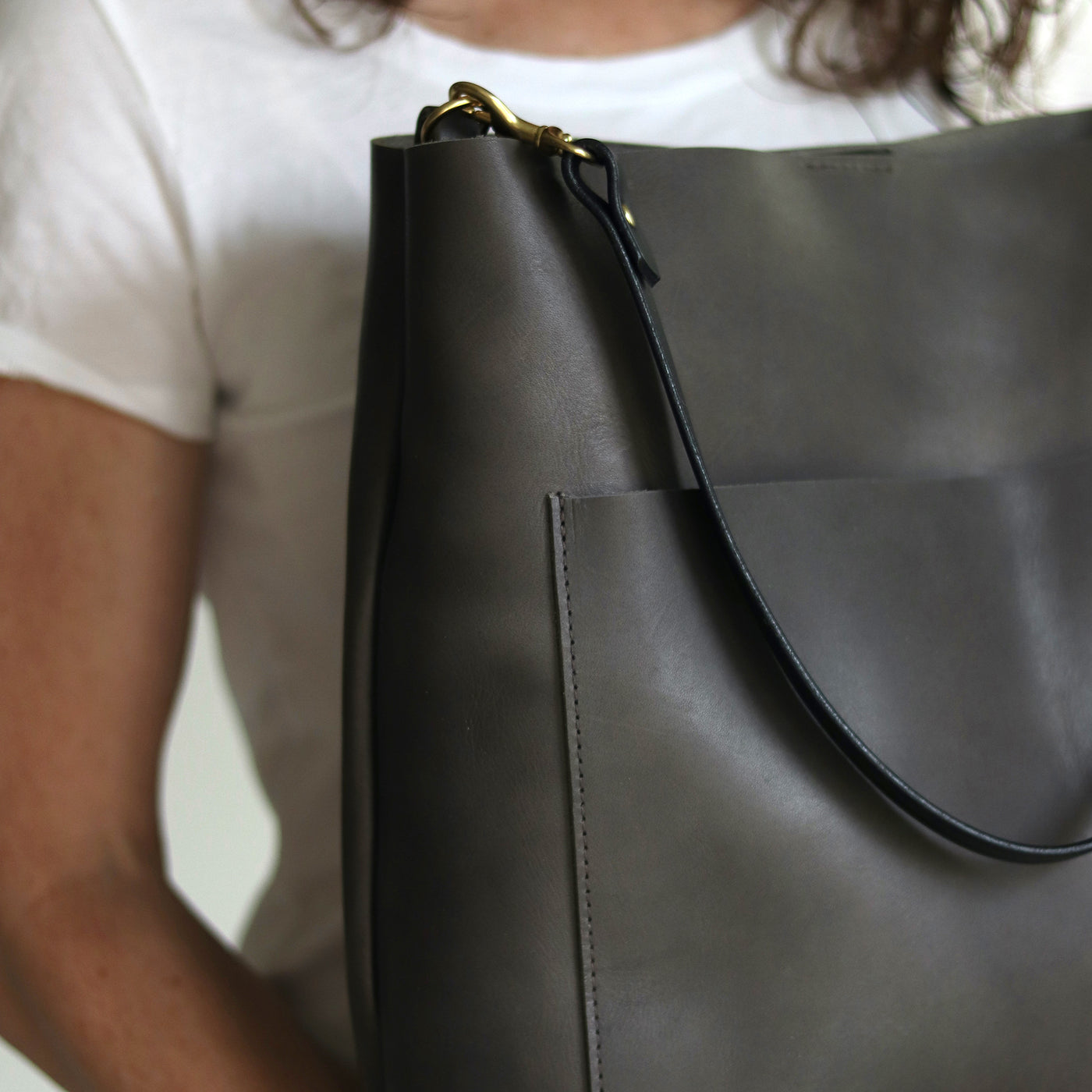 Summer Seconds Sale - Leather Day Bag - Charcoal Gray No.1