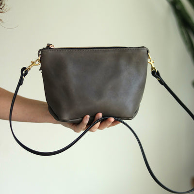 Summer Seconds Sale - Small Leather Convertible Crossbody Clutch Bag - Charcoal Gray No. 1