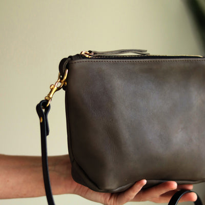 Summer Seconds Sale - Small Leather Convertible Crossbody Clutch Bag - Charcoal Gray No. 3