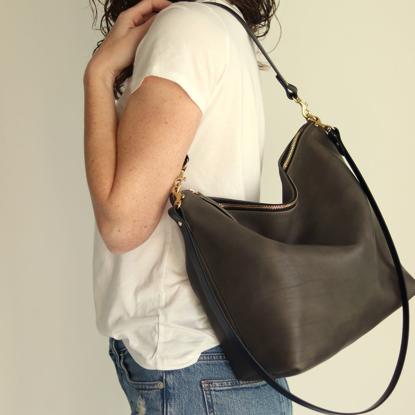 Large Slouchy Hobo Crossbody - Charcoal Gray