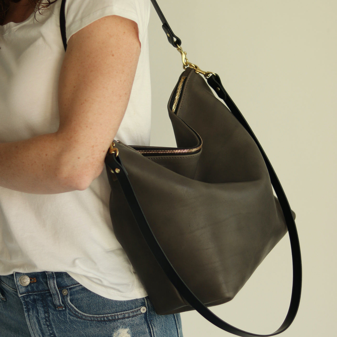 Large Slouchy Hobo Crossbody - Charcoal Gray