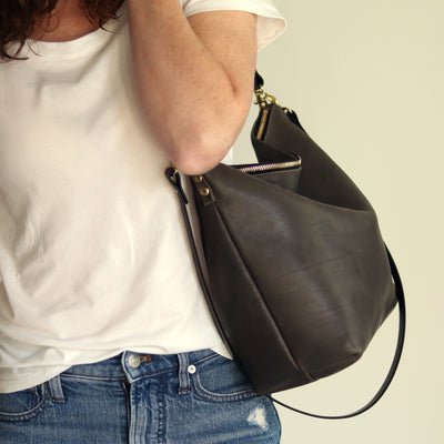 Large Slouchy Hobo Crossbody - Charcoal Gray