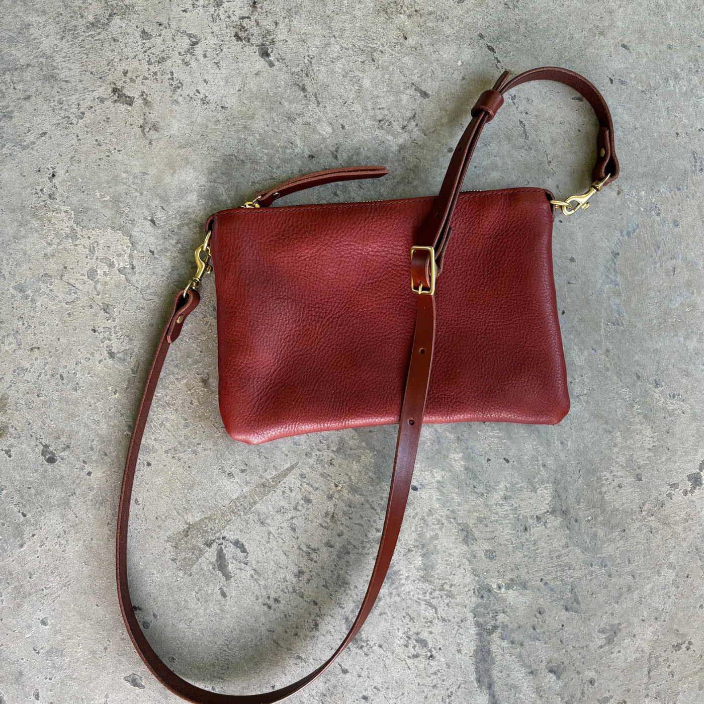 Small Leather Crossbody Clutch Bag - Red Pebble