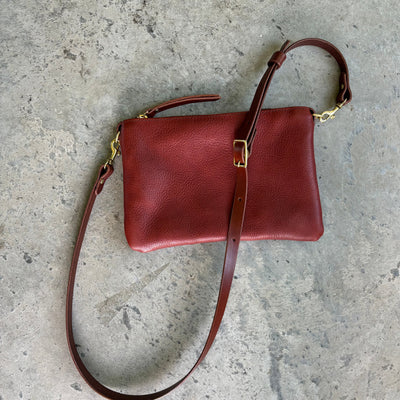 Small Leather Crossbody Clutch Bag - Red Pebble