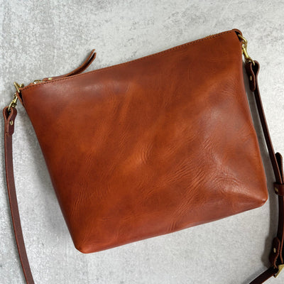 Summer Seconds Sale - Crossbody Bag with Monogram - Cognac Pull Up