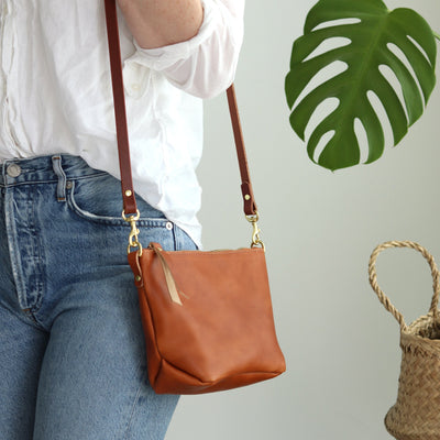 SALE Small Leather Convertible Crossbody Clutch Bag - Saddle Brown