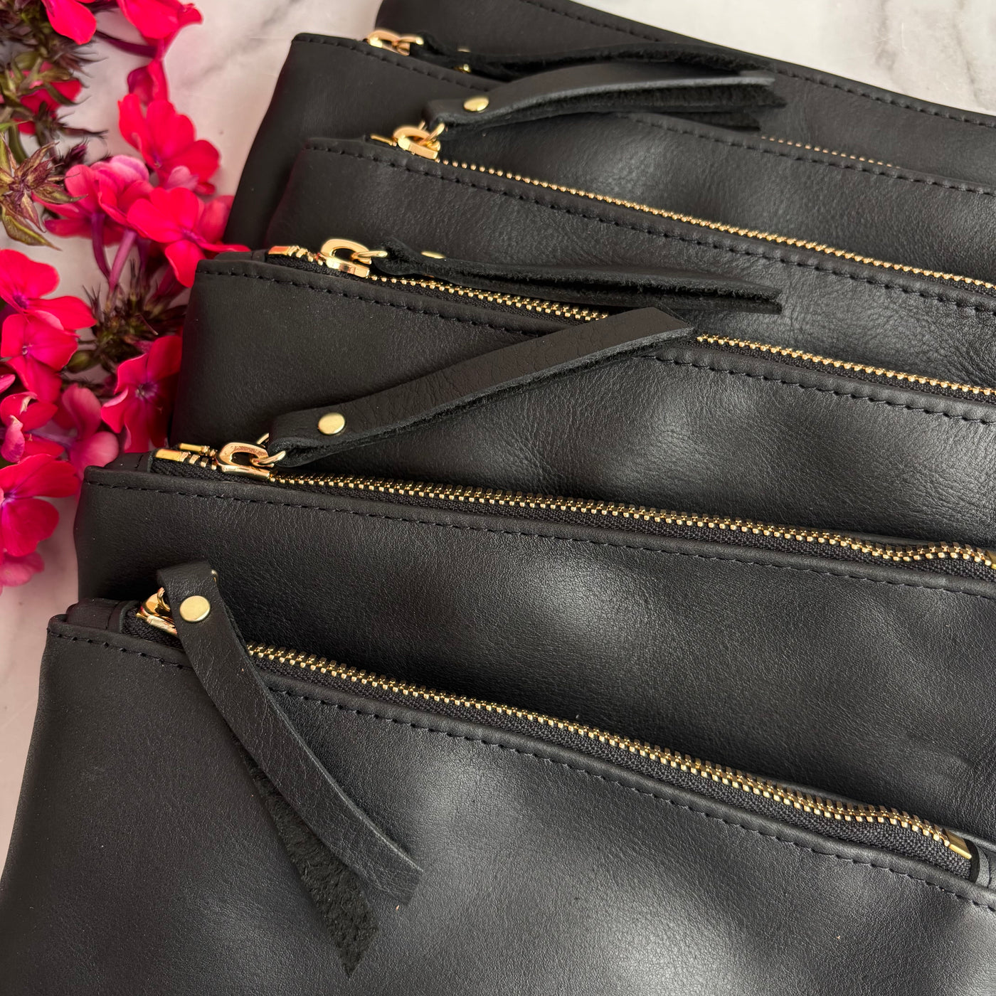 Personalized Leather Zip Clutch - Black Smooth