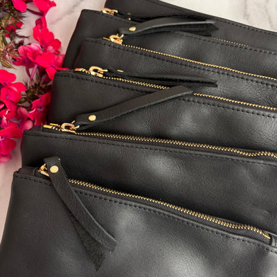 Personalized Leather Zip Clutch - Black Smooth