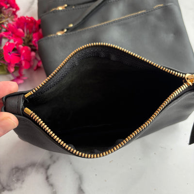 Personalized Leather Zip Clutch - Black Smooth