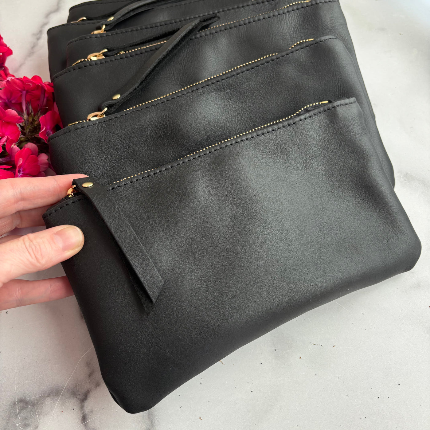 Personalized Leather Zip Clutch - Black Smooth