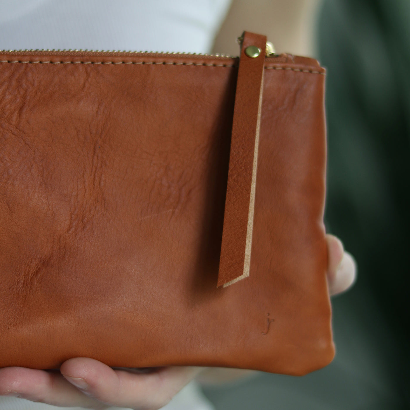 Leather Zip Clutch - Saddle Brown