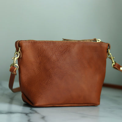 SALE Small Leather Convertible Crossbody Clutch Bag - Saddle Brown