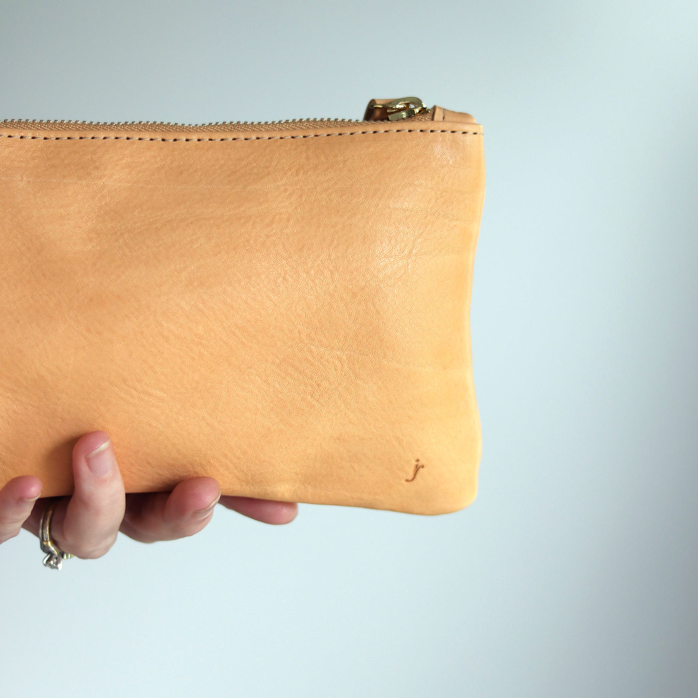 Summer Seconds Sale - Personalized Leather Zip Clutch - Beige No. 1