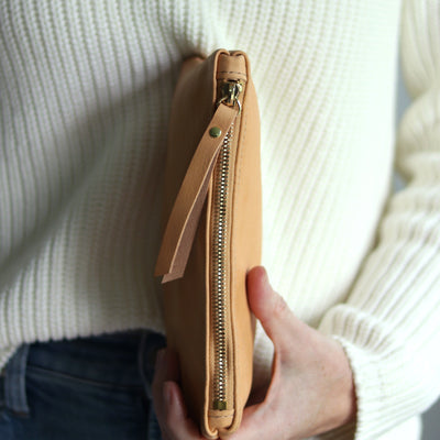 Summer Seconds Sale - Personalized Leather Zip Clutch - Beige No. 2