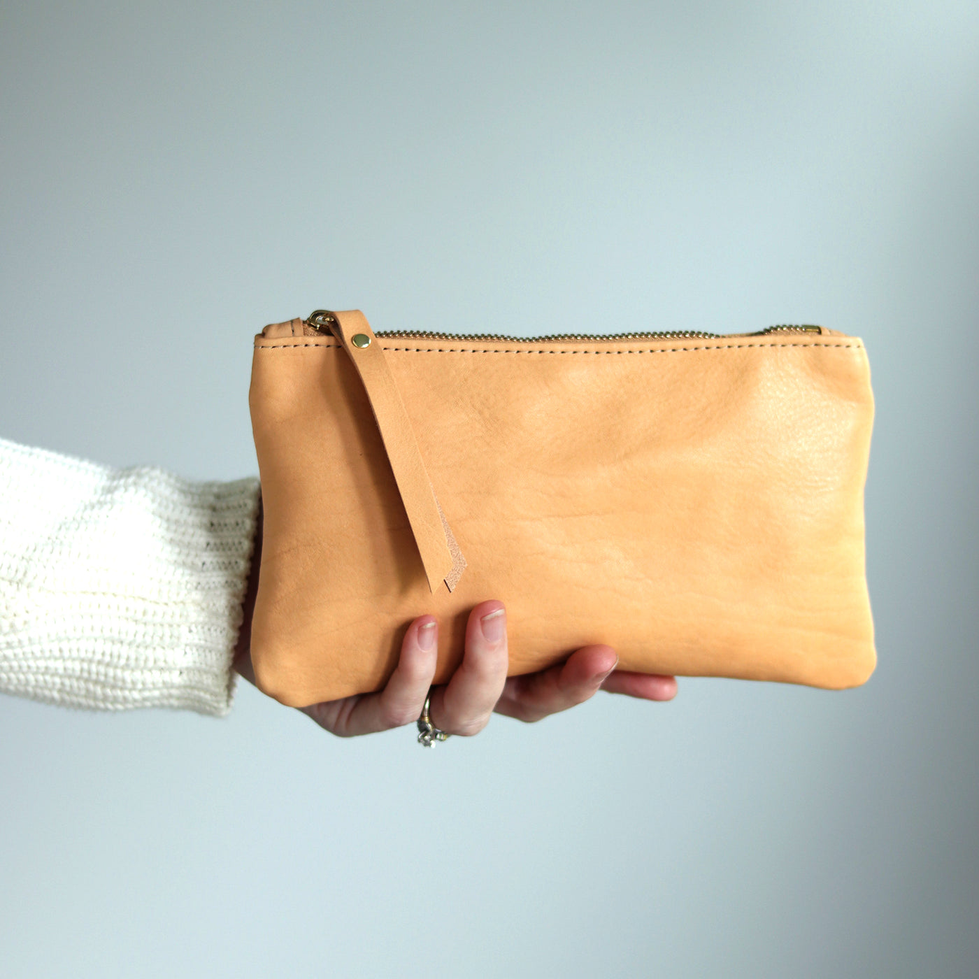 Summer Seconds Sale - Personalized Leather Zip Clutch - Beige No. 2